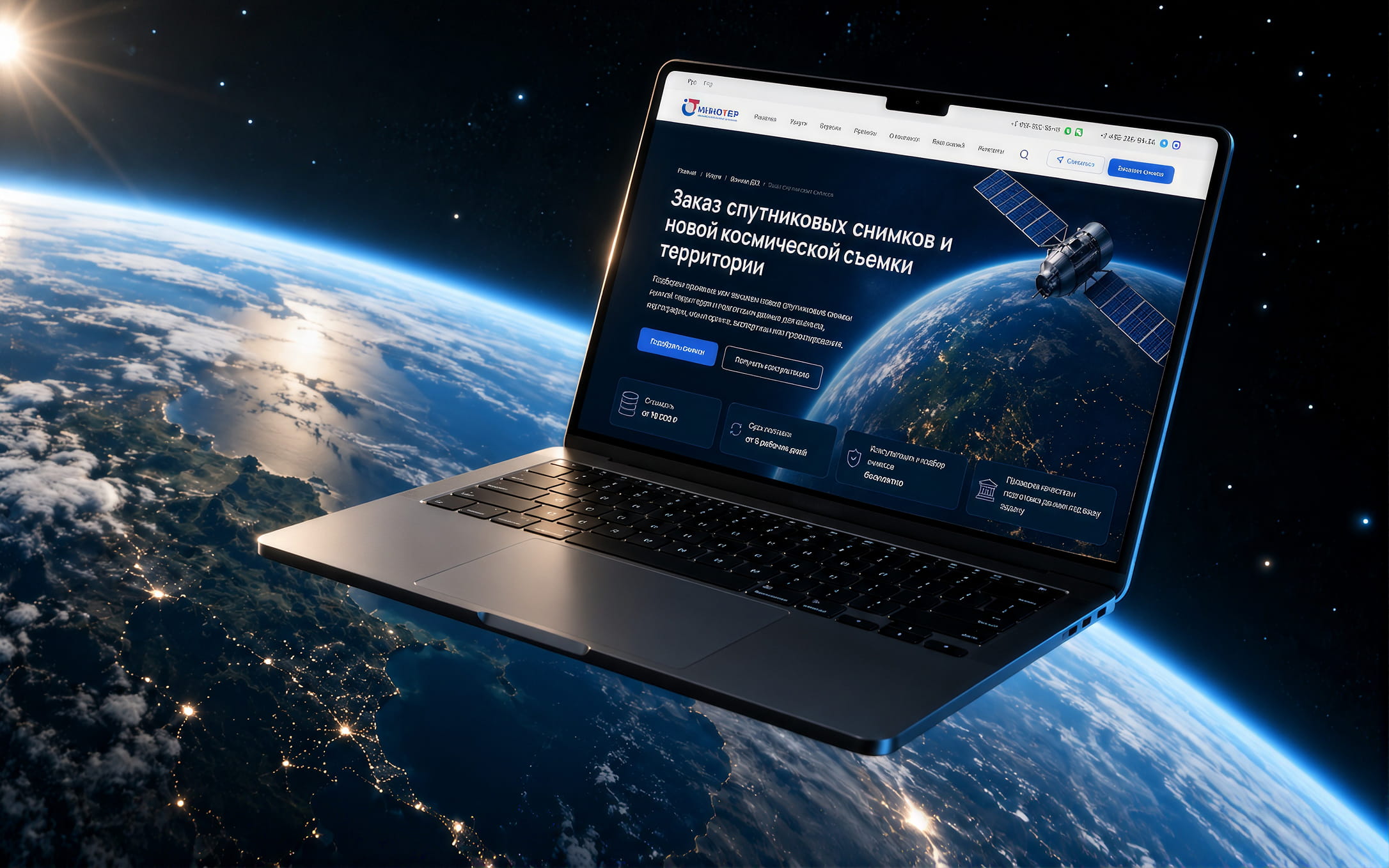 Ноутбук с интерфейсом Innoter на фоне Земли из космоса